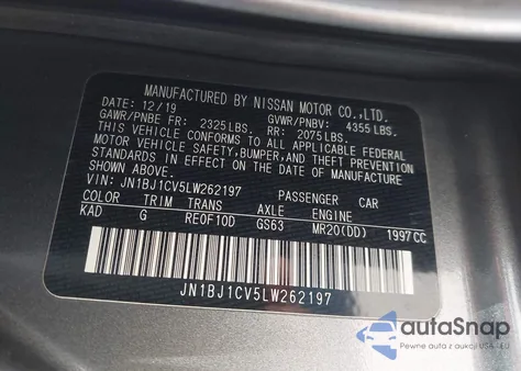 2020 Nissan Rogue Sport S Fwd Xtronic Cvt из США, поврежденный, VIN JN1BJ1CV5LW262197